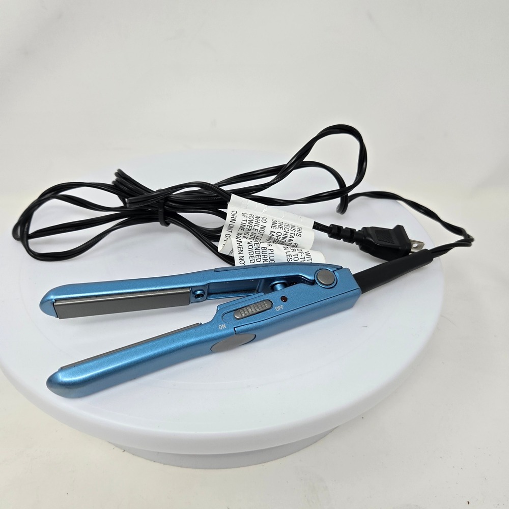 Mini Ceramic Hair Straightener Flat Iron Metallic Blue Travel Size for Bangs